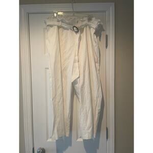 Capri White Linen Womens Pants, Wide Leg Fabric Belt, NWOT, Size XL B41